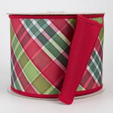 Christmas Bold Plaid w/ Red Backing Wired Ribbon - 4" x 10yds