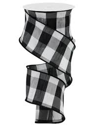 Black, White & Gray Plaid Dupioni Wired Ribbon - 2.5" x 10yds