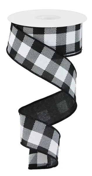Black & White Checkered Plaid Wired Ribbon - 1.5" x 10yds