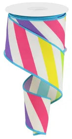Colorful Diagonal Striped Wired Ribbon - 4" x 100ft
