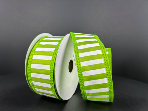 Lime Green Stripe Wired Ribbon - 1.5" x 10yds