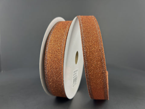 Rust All Flat Glitter Wired Ribbon - 7/8" x 10yds