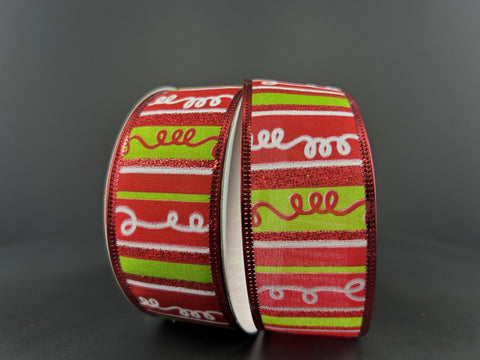 Green & Red Loopy Stripes Wired Ribbon - 1.5" x 10yds