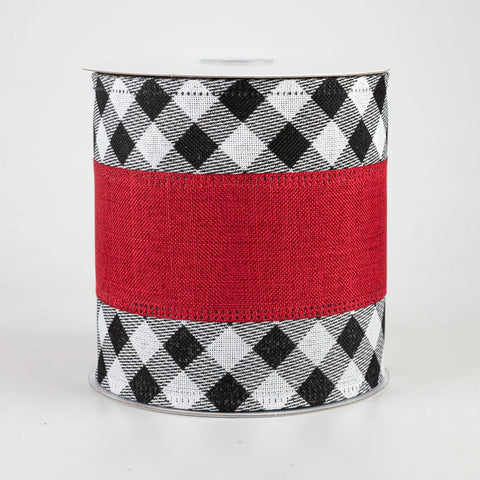Buffalo Plaid Edge w/ Red Center Wired Ribbon - 4" x 10yds