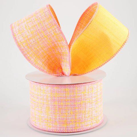 Coral & Yellow Tweed Wired Ribbon - 2.5" x 10yds