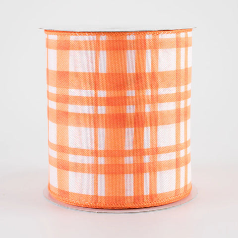 Orange Watercolor Tuttola Plaid Wired Ribbon - 4" x 10yds