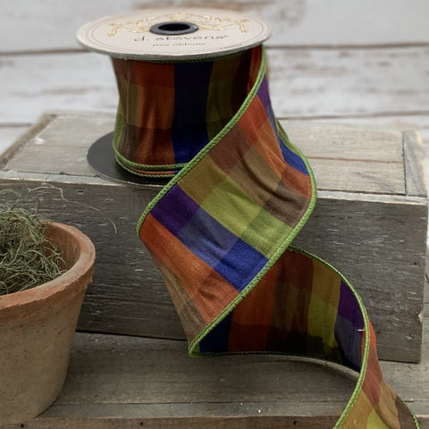 Dupioni Check Green Auburn Wired Ribbon - 2.5" x 10yds