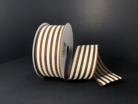 Chocolate & Ivory Cabana Striped Wired Ribbon - 1.5" x 10yds