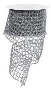 Silver Tinsel Mesh Wired Ribbon - 2.75" x 10yds