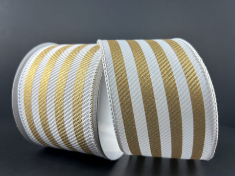 Gold Painted Cabana Stripe Wired Ribbon - 2.5" x 10yds