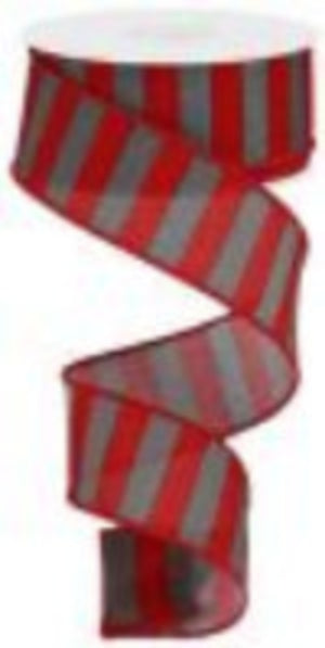Red & Grey Horizontal Stripe - 1.5" x 10yds