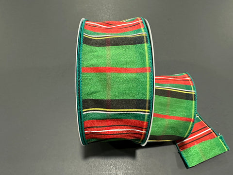 Emerald & Red Tartan Plaid Dupioni Wired Ribbon - 2.5" x 25yds