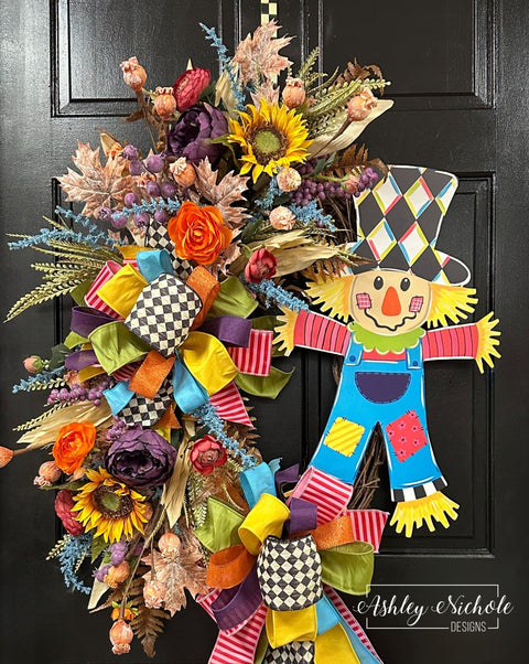 Bright Patchwork Scarecrow Wreath