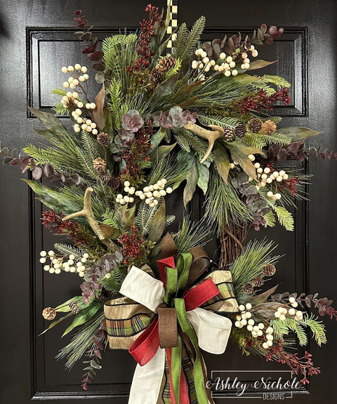 Woodland Berries, Greenery & Antlers Wreath
