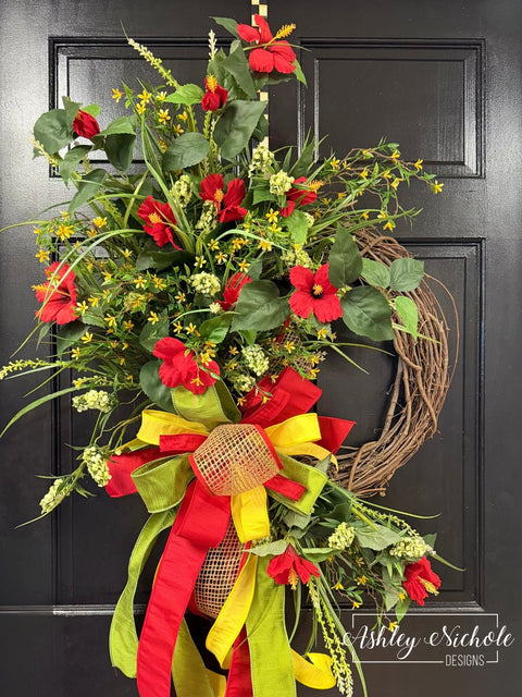 *READY to SHIP* - Red Hibiscus Summertime Wreath