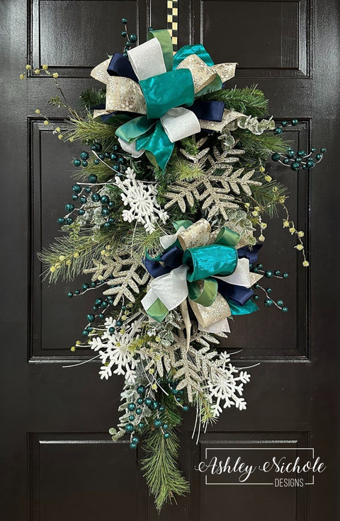 Teal Frost Snowflake Teardrop Swag