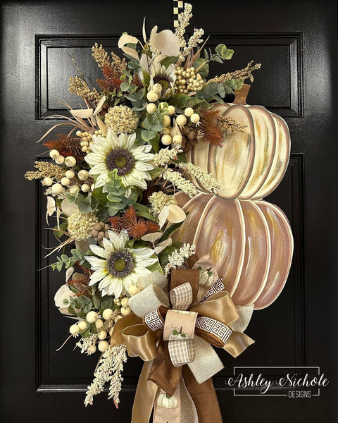 Gold & Creams Pumpkin Stack Wreath