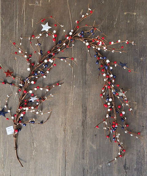 5' Americana Garland With Berry & Metal Star Accents