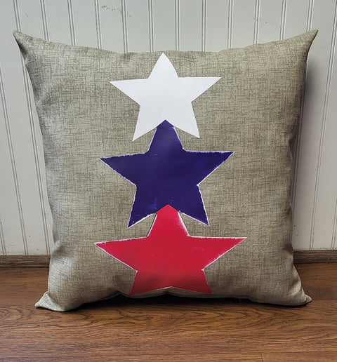 Custom Pillow - Rustic Star Stack Patriotic on Beechwood Tan Outdoor Fabric