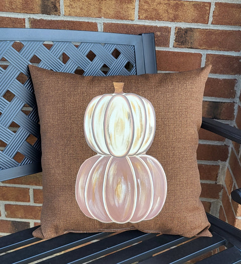 Custom Pillow - Gold & Creams Pumpkin Stack on Brown Fabric