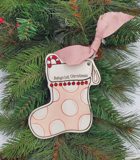 Baby's 1st Christmas Stocking Flat Ornament - Pink
