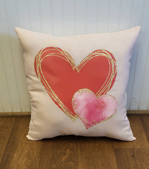Custom Pillow - Glitter Heart Pillow on Blush Outdoor Fabric