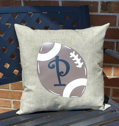 Custom Pillow - Football - Initial - on Beechwood Tan Outdoor Fabric