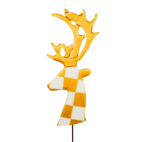 Gold Checkered Deer Head - Metal Stake