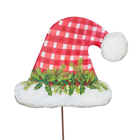 Gingham Santa Hat - Metal Stake