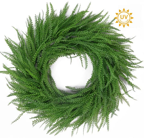 24" Bead Grass Wreath - UV Protected - Dark Green