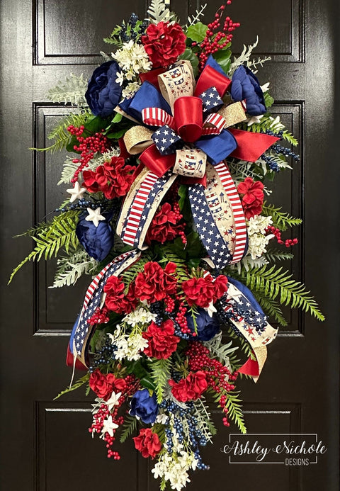 Patriotic Geranium Teardrop Swag