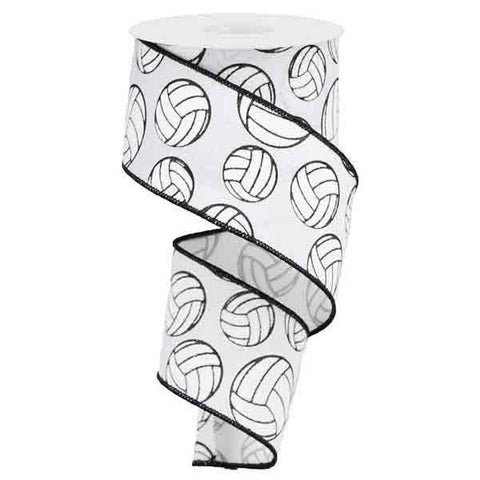 White Volleyball Wired Ribbon - 2.5" x 10yds