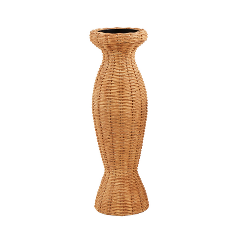 Large Resin Woven Candlestick - Natural
