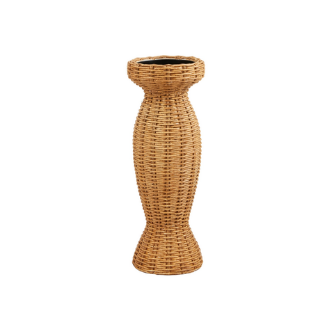 Medium Resin Woven Candlestick - Natural