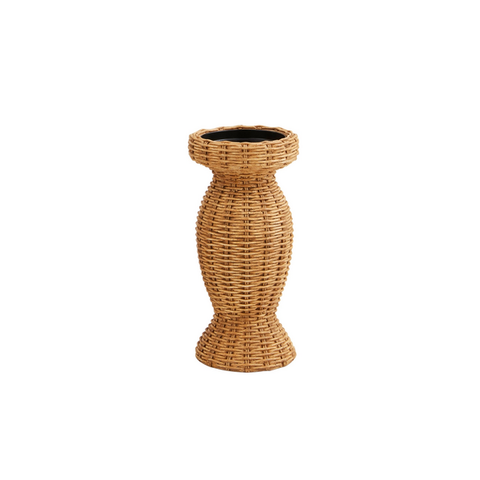 Small Resin Woven Candlestick - Natural