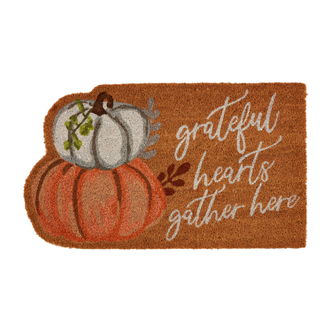Pumpkin Stack "Grateful Hearts Gather Here" Coir Door Mat