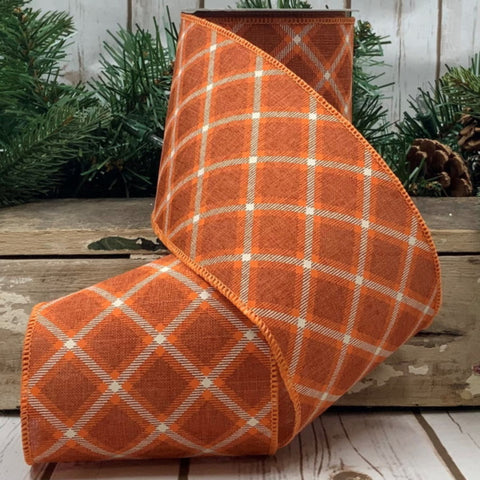 Rust Criss-Cross Linen Wired Ribbon - 4" x 10yds