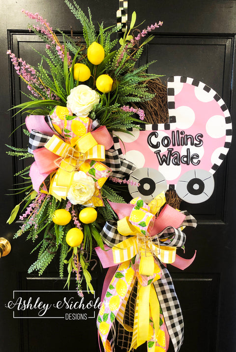 Bringing Home Baby Carriage Wreath PINK