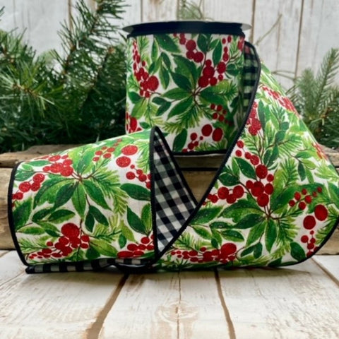 Holiday Foliage Wired Ribbon - 4" x 10yds