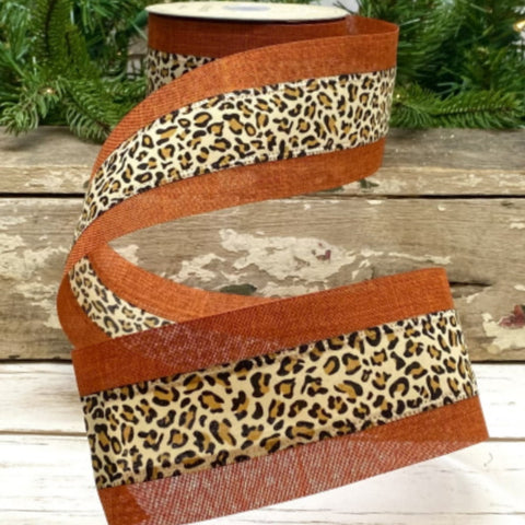 Orange Linen Leopard Center Wired Ribbon- 2.5" x 10yds