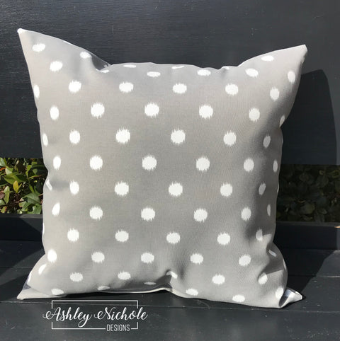 Outdoor Pillow - Grey with White Ikat Dots