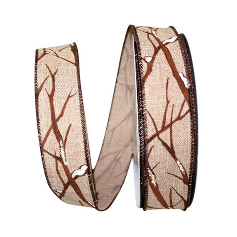 Branch Snow Linen Wired Ribbon - 1.5" x 20yds