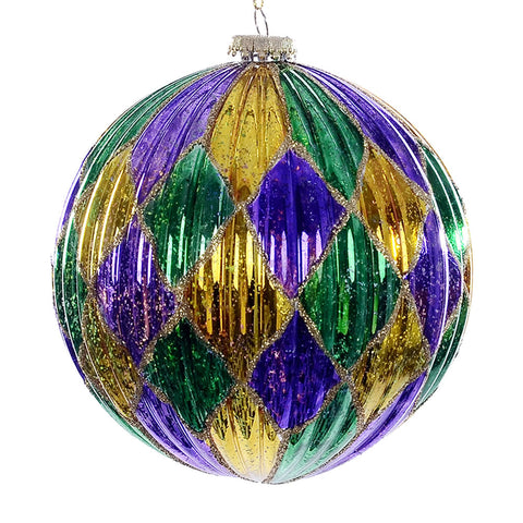 4.75" Ornament Ball - Purple, Gold & Green Diamond