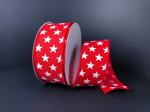 Red w/ White Stars Satin Wired Ribbon - 1.5" x 10yds