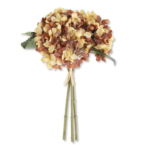 13" Two-Tone Hydrangea Bundle x3 - Yellow/Brown