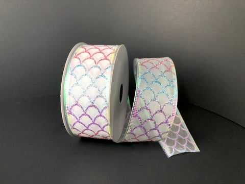 Pastel Glitter Fish Scales Wired Ribbon - 1.5" x 10yds