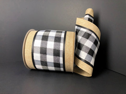 Buffalo Check w/ Burlap Edge Wired Ribbon - 4" x 10yds