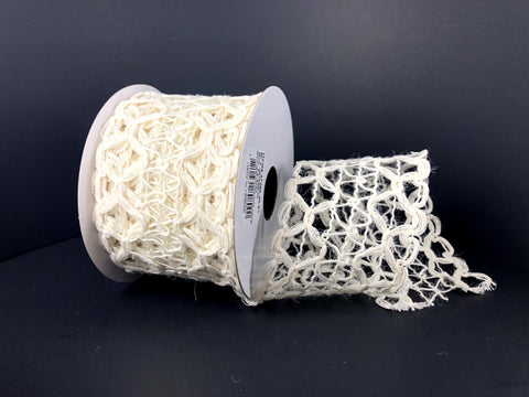 White Open Weave Wired Ribbon - 2.5" x 10yds