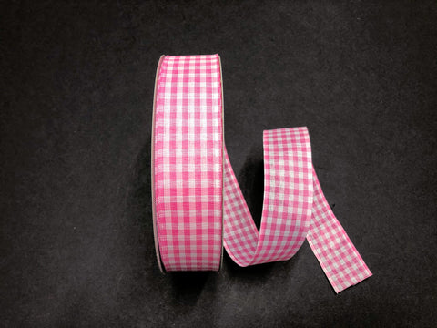 Pink & White Gingham Wired Ribbon - 1.5” x 50yds