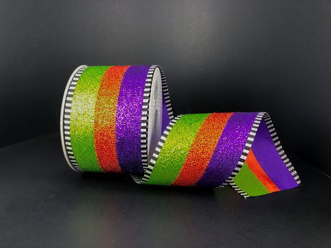 Halloween Striped w/ Cabana Border Wired Ribbon - 2.5" x 10yds